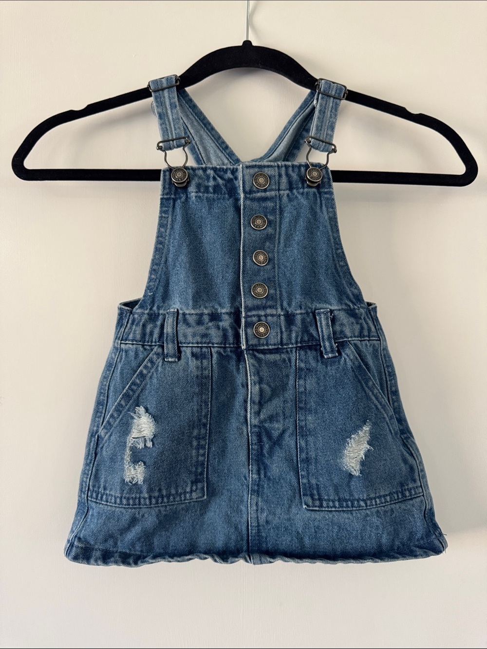 Jessica Simpson Blue Denim Overall Skirt with Distressed Pockets